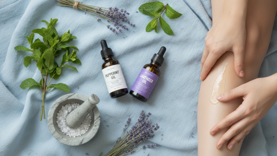 Essential oils for sore muscles offering natural muscle recovery support.