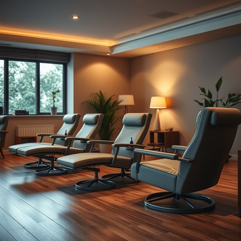 Relaxed in a recovery lounge with serene ambiance