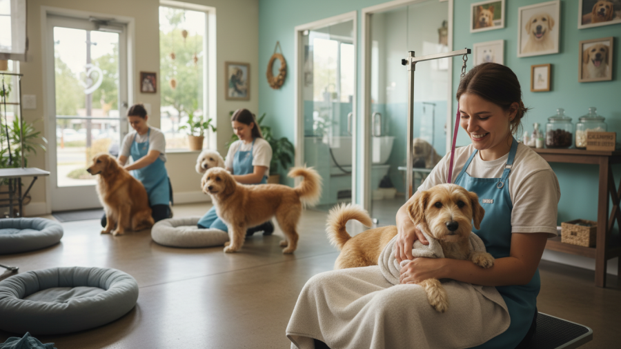 Gentle pet grooming for anxious dogs in a calm Sacramento salon