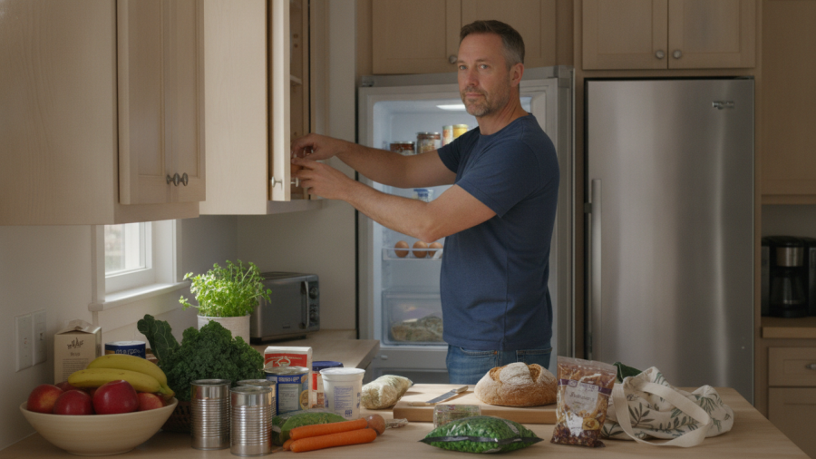 Healthy grocery habits in Sacramento, blending fresh and packaged foods naturally.
