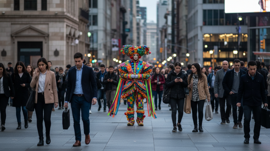 People in a busy city plaza illustrate social psychology concepts and the ventromedial prefrontal cortex.