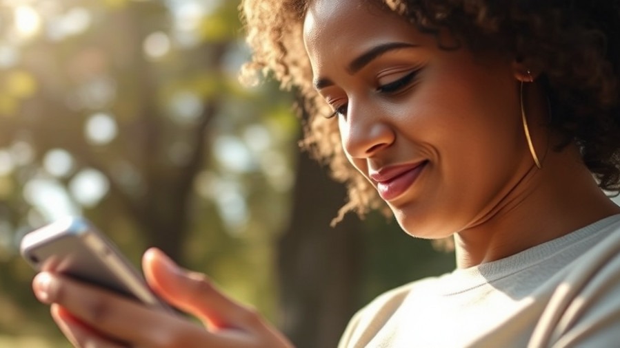 Person enjoying human-centered marketing content outdoors, smiles with understanding.