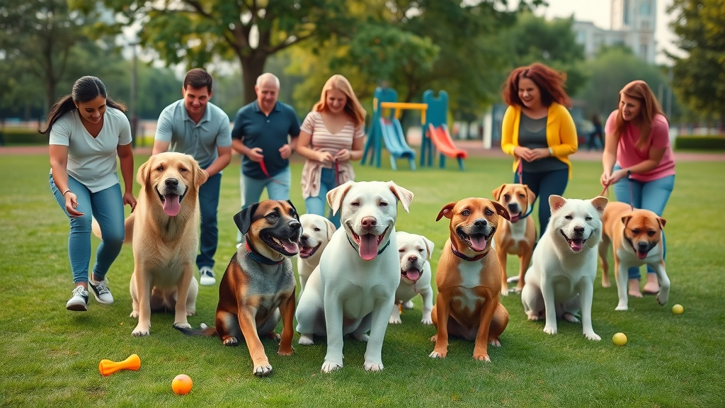 Group class of humane dog training in Sacramento enhancing dog-owner communication outdoors.