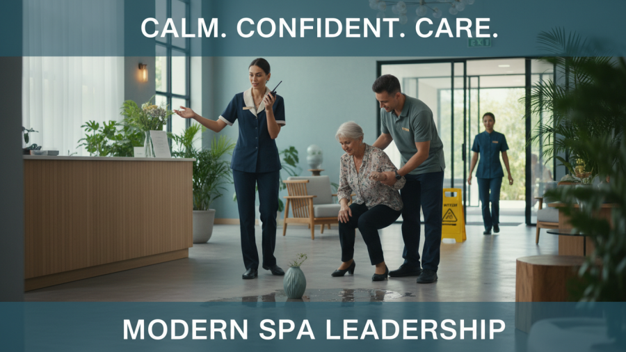 Team confidently handling emergencies in spas, showcasing emergency preparedness for spas.