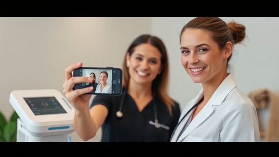 Spa practitioner sharing authentic insights on aesthetic innovation beside a Hydrafacial device.