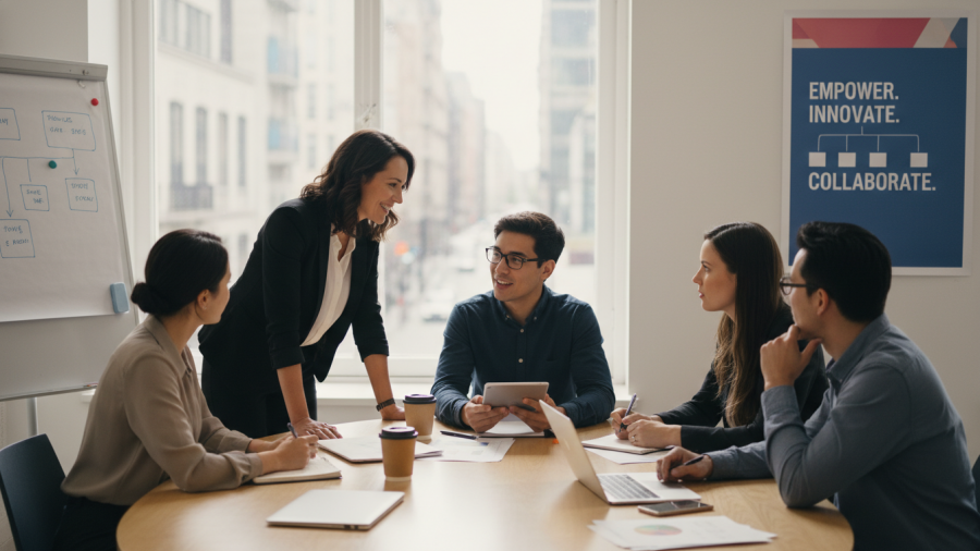 Team cohesion and trust in leadership among wellness professionals on a typical Tuesday.