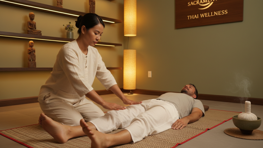 Authentic Thai massage in a modern Sacramento spa setting.