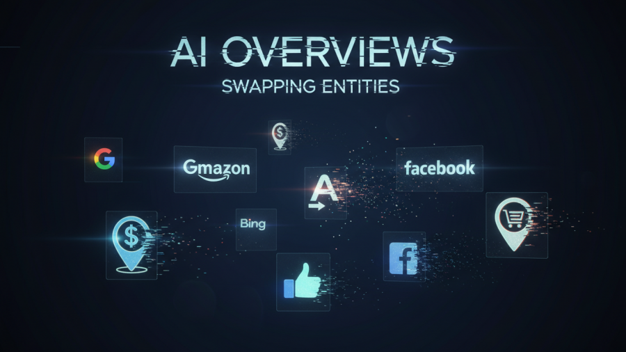 Collage of logos and brands in holographic style, illustrating AI citation volatility and search engine changes.