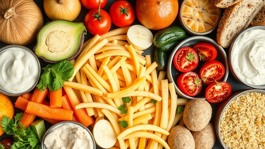 A colorful array of foods promoting healthier eating habits and dietary variety.