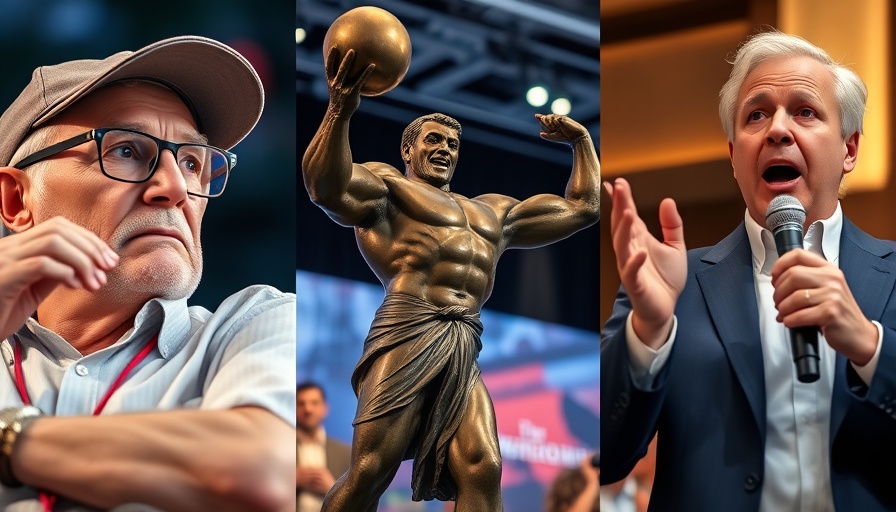 2025 Mr. Olympia weekend: audience, trophy, and speaker.