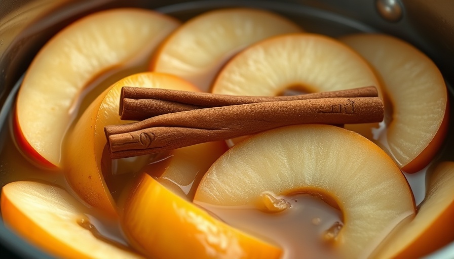 Stewed apples recipe with cinnamon sticks in a pot.