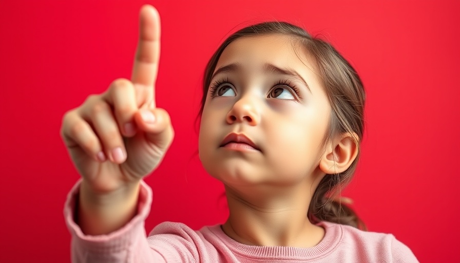 Thoughtful young girl and pointing hand embody mindful parenting.