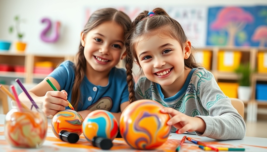 Happy girls make mindful marble art in a bright, airy classroom.