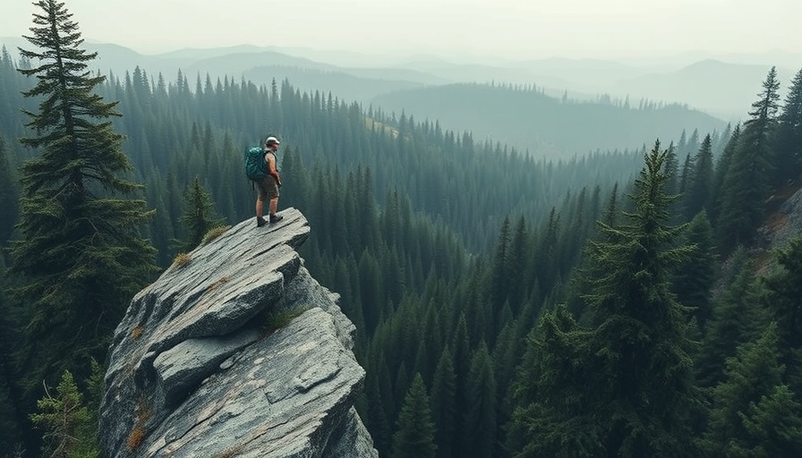 Hiker on cliff edge exploring hiking trails in Arkansas.