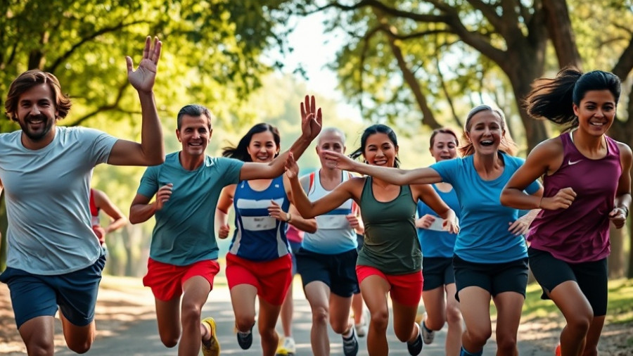 Trail running group in Arkansas joining hands.