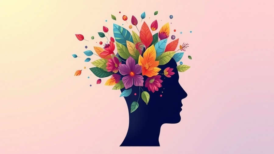 Abstract head with flowers symbolizes mindfulness practice to reduce anxiety.