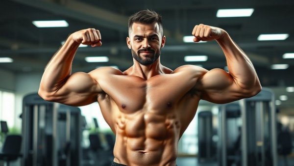 Strong man flexing plant-based muscles in gym for Veterans Day.