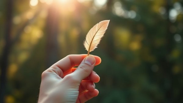 Hand holding feather pen in sunlight, symbolizes overcoming creative blocks.