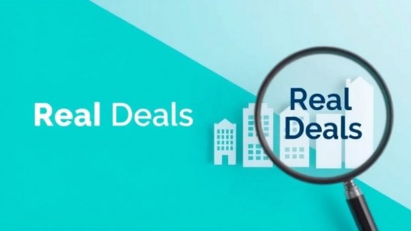 Illustration symbolizing business acquisition, featuring paper buildings and magnifying glass, teal overlay.