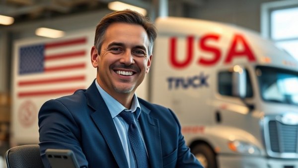 USA Truck acquisition by executives, smiling executive in blue suit.