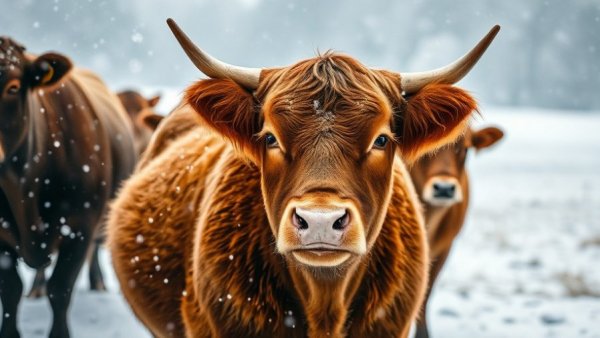 Brown cow in snowy field depicting low cattle herd numbers nationwide.