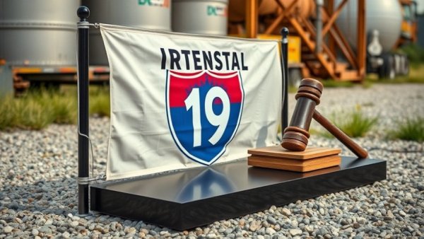 Interstate 49 Arkansas banner with hammer, Fort Smith infrastructure funding.