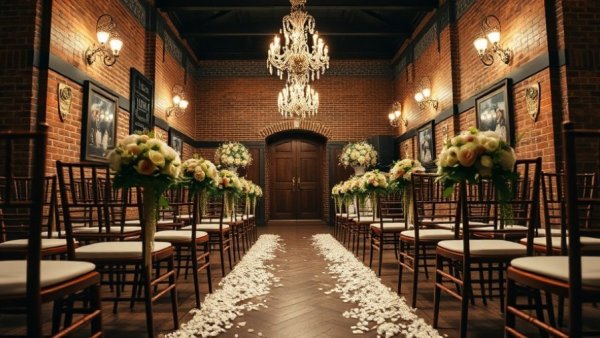 Elegant wedding ceremony venue with vintage decor.