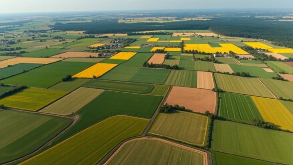 Expansive aerial view of Moore Land & Farm fields.