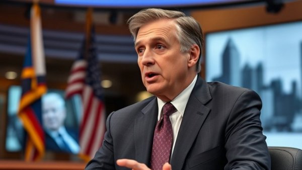 Mature man discussing workforce education in a TV studio.