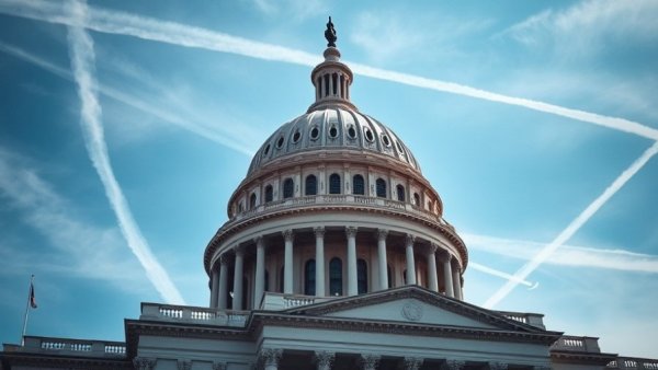 Arkansas fiscal session iconic building and jet trails in the sky.