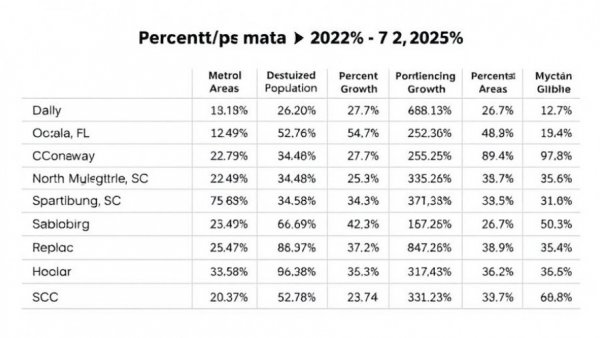 Top metro areas by percent growth, featuring Ocala and Spartanburg.