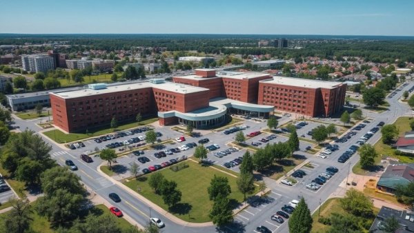 Aerial view of Fort Smith healthcare investment, modern hospital complex.