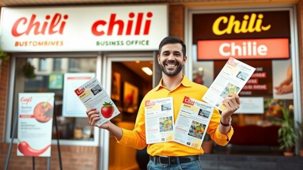 Chili businesses River Valley office with cheerful man promoting products.