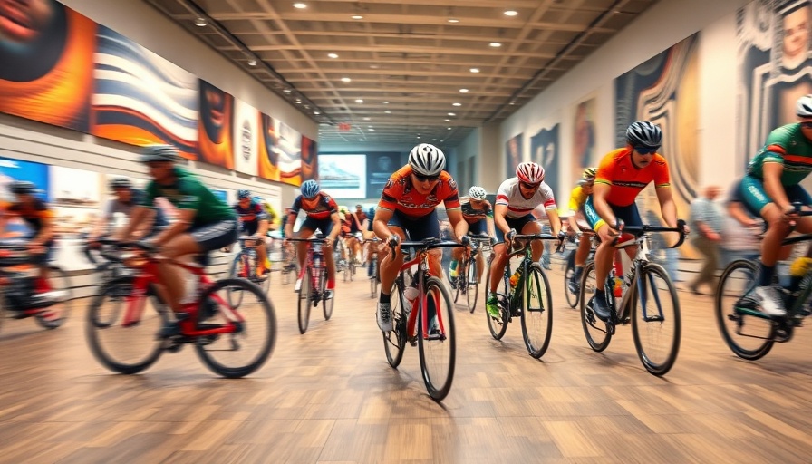 Cyclists in motion at Crystal Bridges Cycling Exhibition.