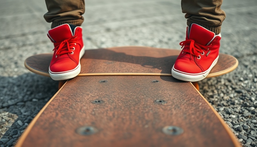 Close-up of sneakers on a skateboard, symbolizing active teen health.