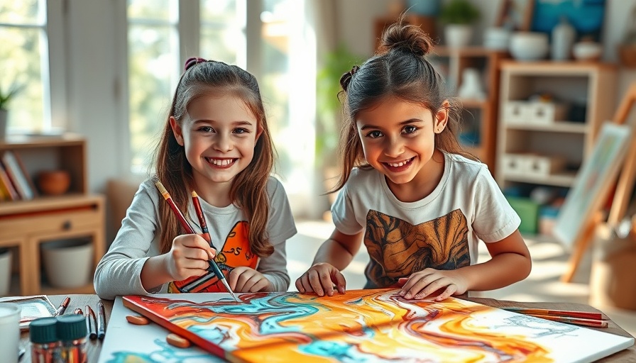Two young girls enjoying mindful marble painting activity.