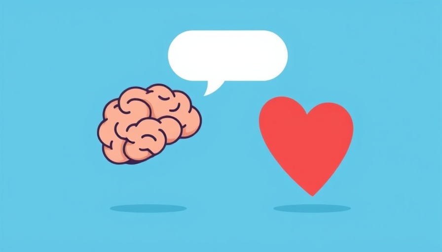 Exploring emotions: brain and heart illustration, speech bubbles, flat design.
