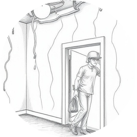 Pencil drawing of water damage mitigation and fire restoration services.