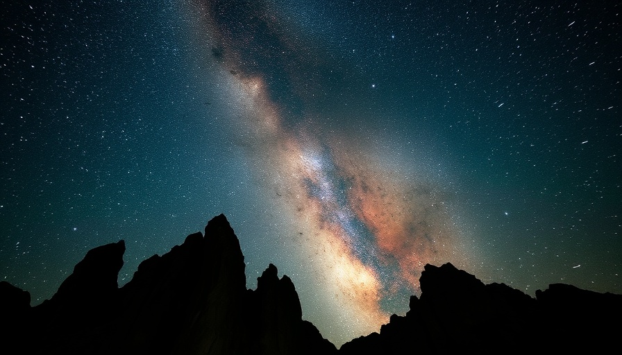 Stunning Milky Way view from jagged rocks; more planets than stars visible.