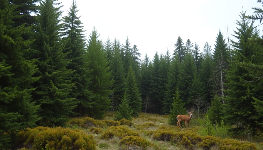 Forest clearing in Wisconsin showing signs of deer activity.