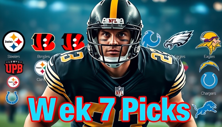 NFL player with team logos in Week 7 Picks layout, 2025 NFL Draft context.