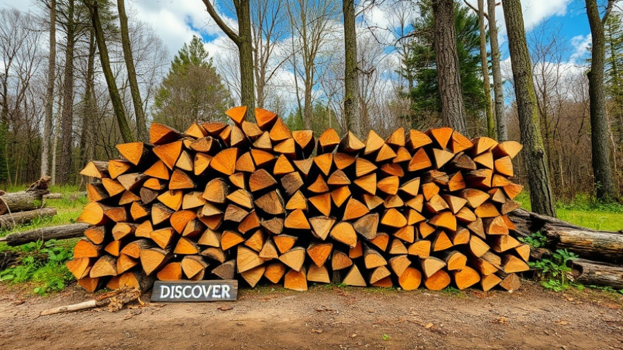 Wisconsin travel: Rustic wood storage outdoors in spring forest.