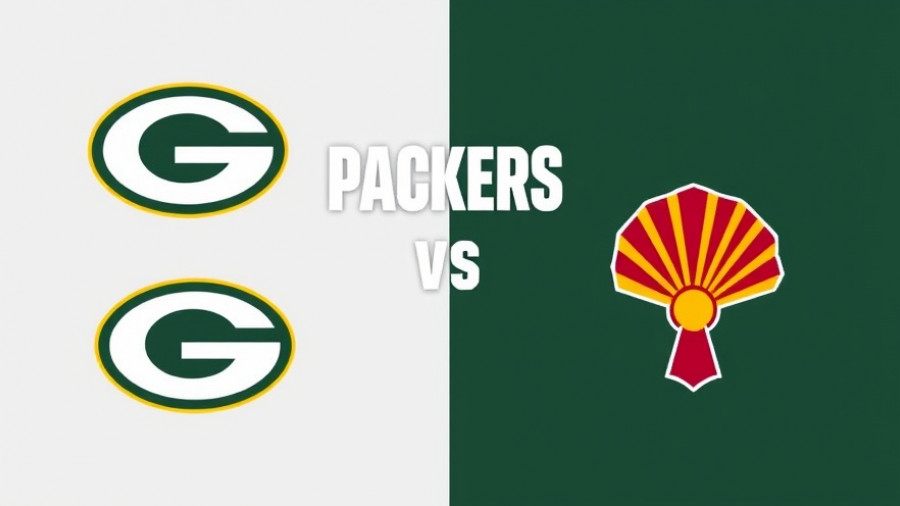 Minimalist Packers vs Arizona game announcement highlighting timing and broadcast details.