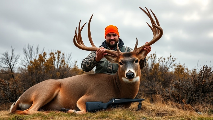 Wisconsin outdoor activities; a hunter poses with a deer in a natural setting.