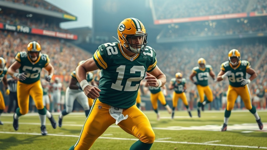 Green Bay Packers schedule dynamic game scene with player running.