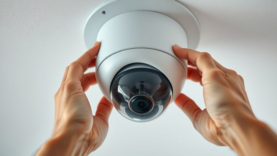 Close-up installation of a dome security camera indoors.