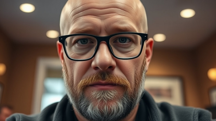 Close-up of a bald man with glasses discussing homes.
