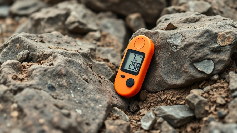 Lake Superior ThermoDrop Thermometer on rocks, outdoor setting.