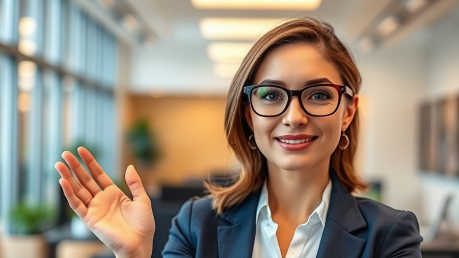 Confident woman advising on Facebook ad strategy, bright office setting.