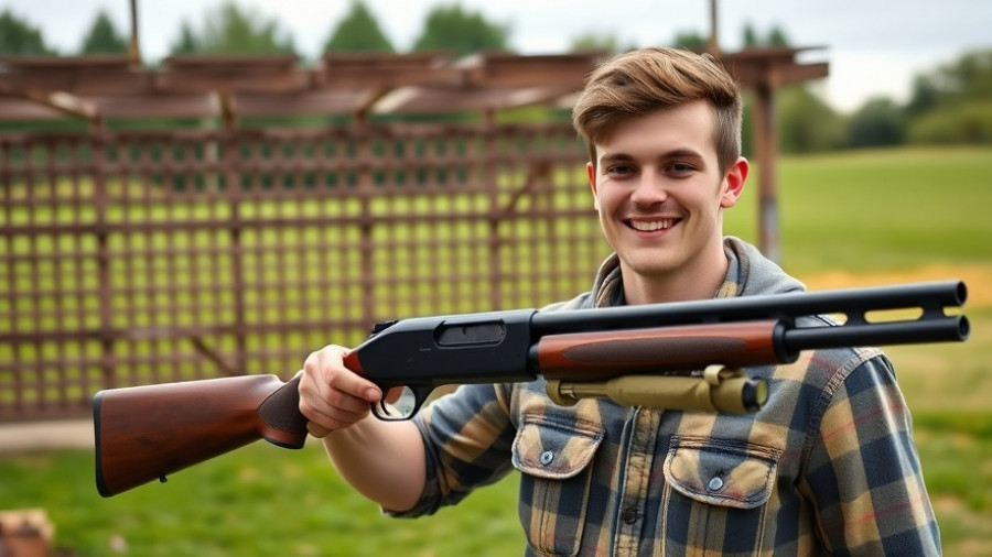 Man holding Browning Auto-5 shotgun at shooting range.